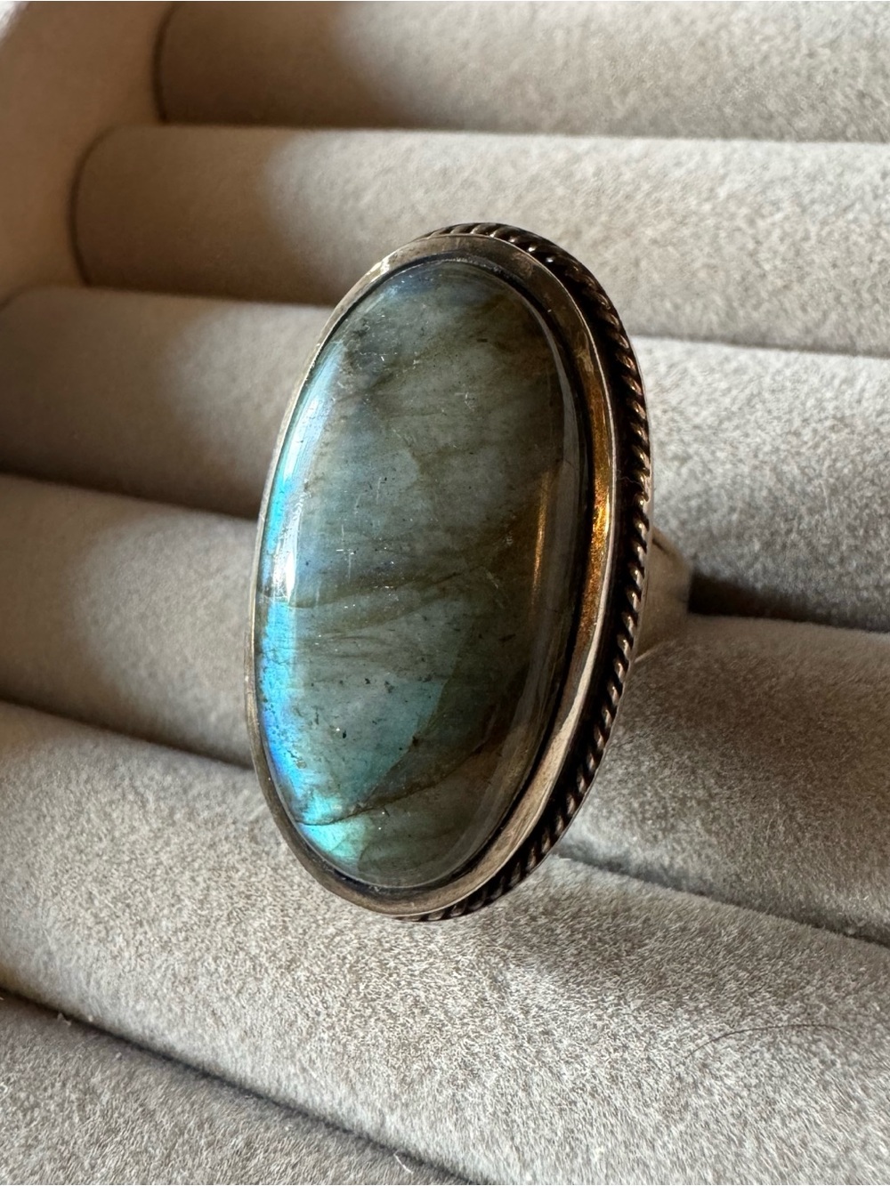D’Joy Labradorite Sterling Silver 925 Oval Statement Ring Size 10
